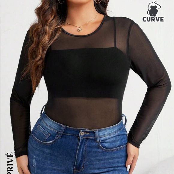 BRAND NEW SHEIN Privé Plus Size Trendy Tight See-through Bodysuit - Picture 2 of 6